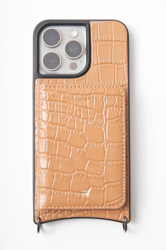 Open Wallet Caramel Croc Case