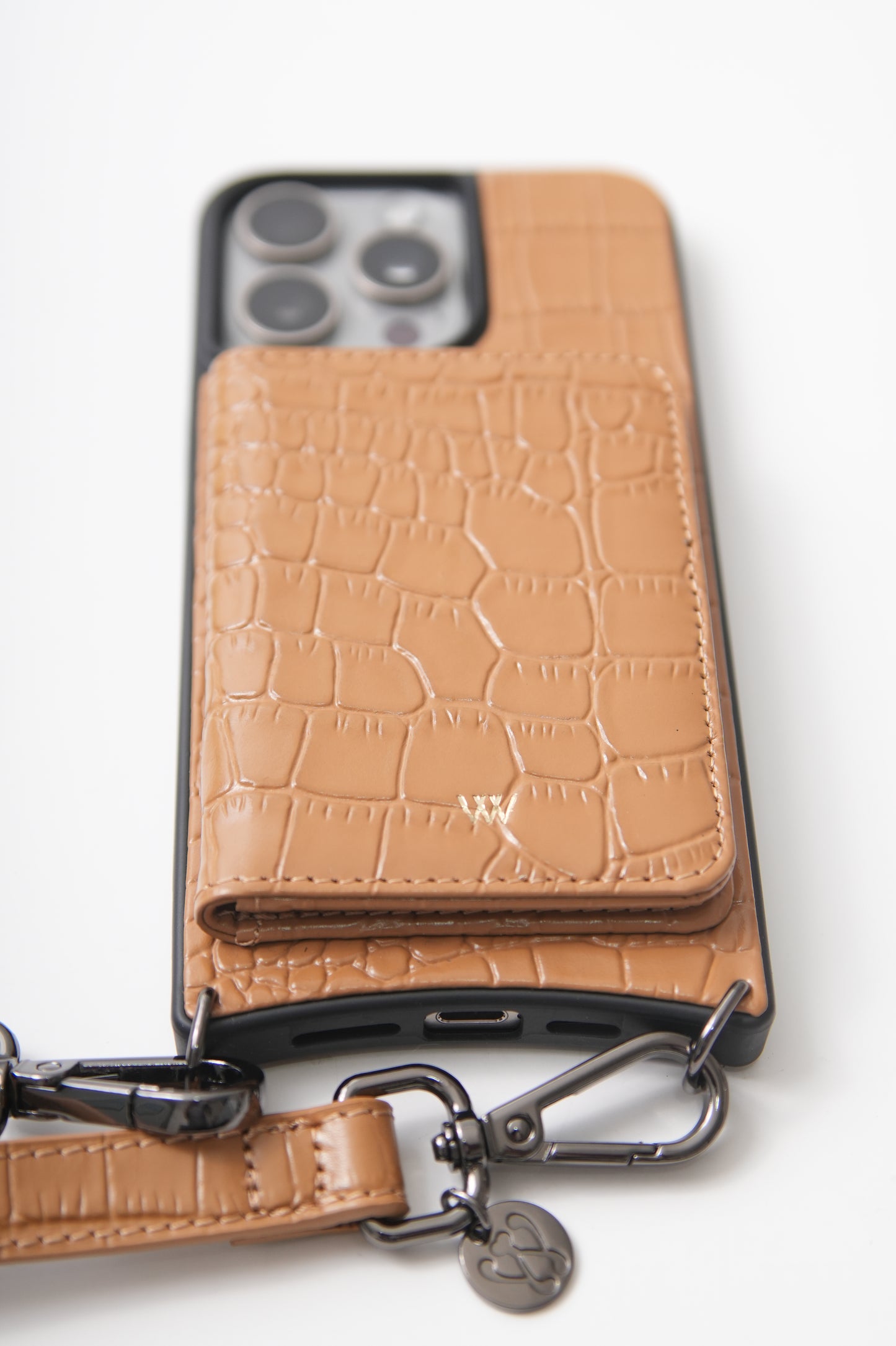 Open Wallet Caramel Croc Case