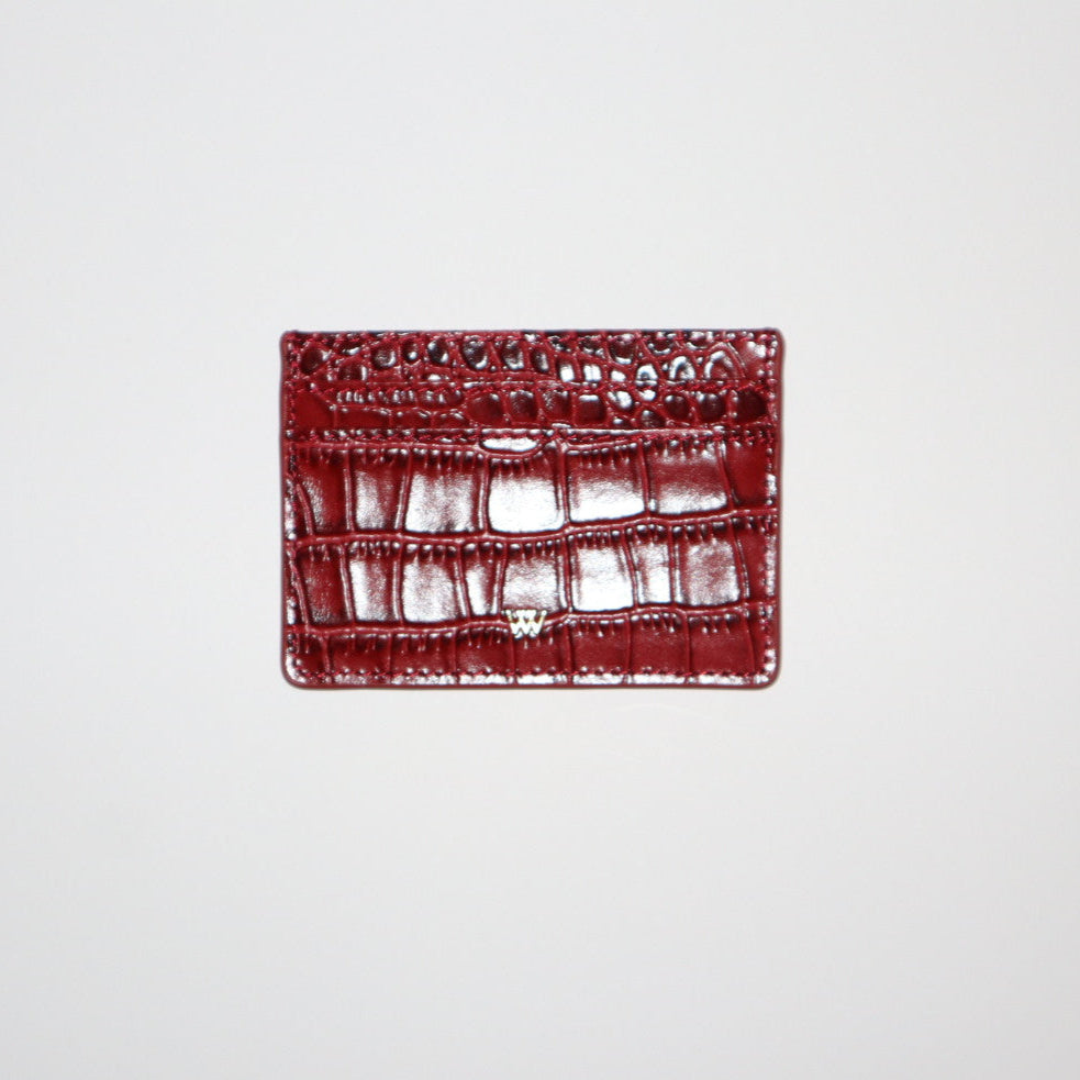 Red croc leather card holder