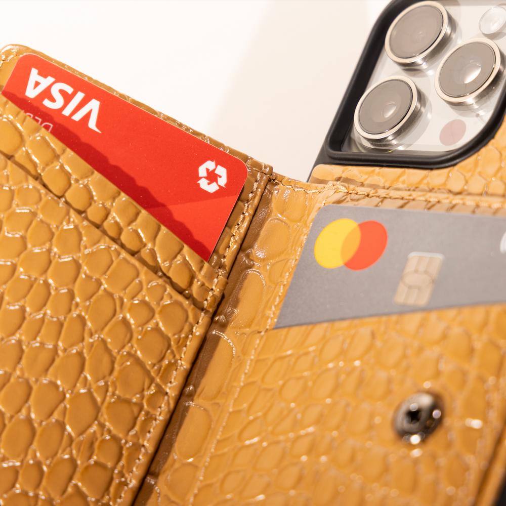 Open Wallet Caramel Croc Case